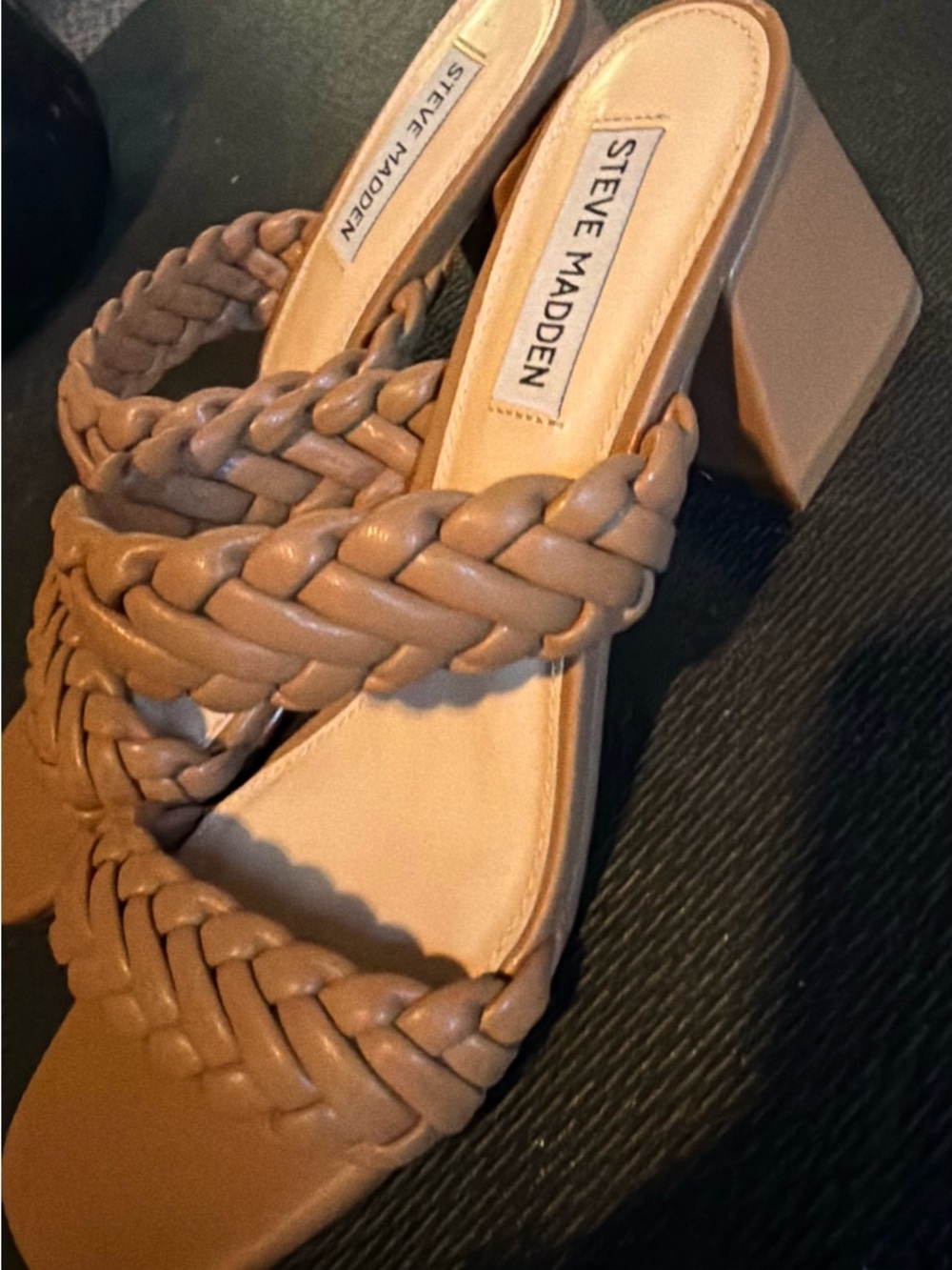 Steve Madden Braided Two-Strap Tan Slide Mules - Picture 2 of 2